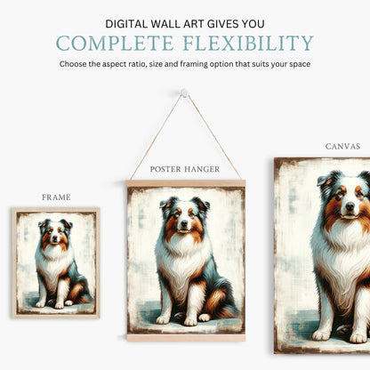 Australian Shepherd Art Print, Vintage Dog Portrait, Perfect Gift - WildfieldPrints