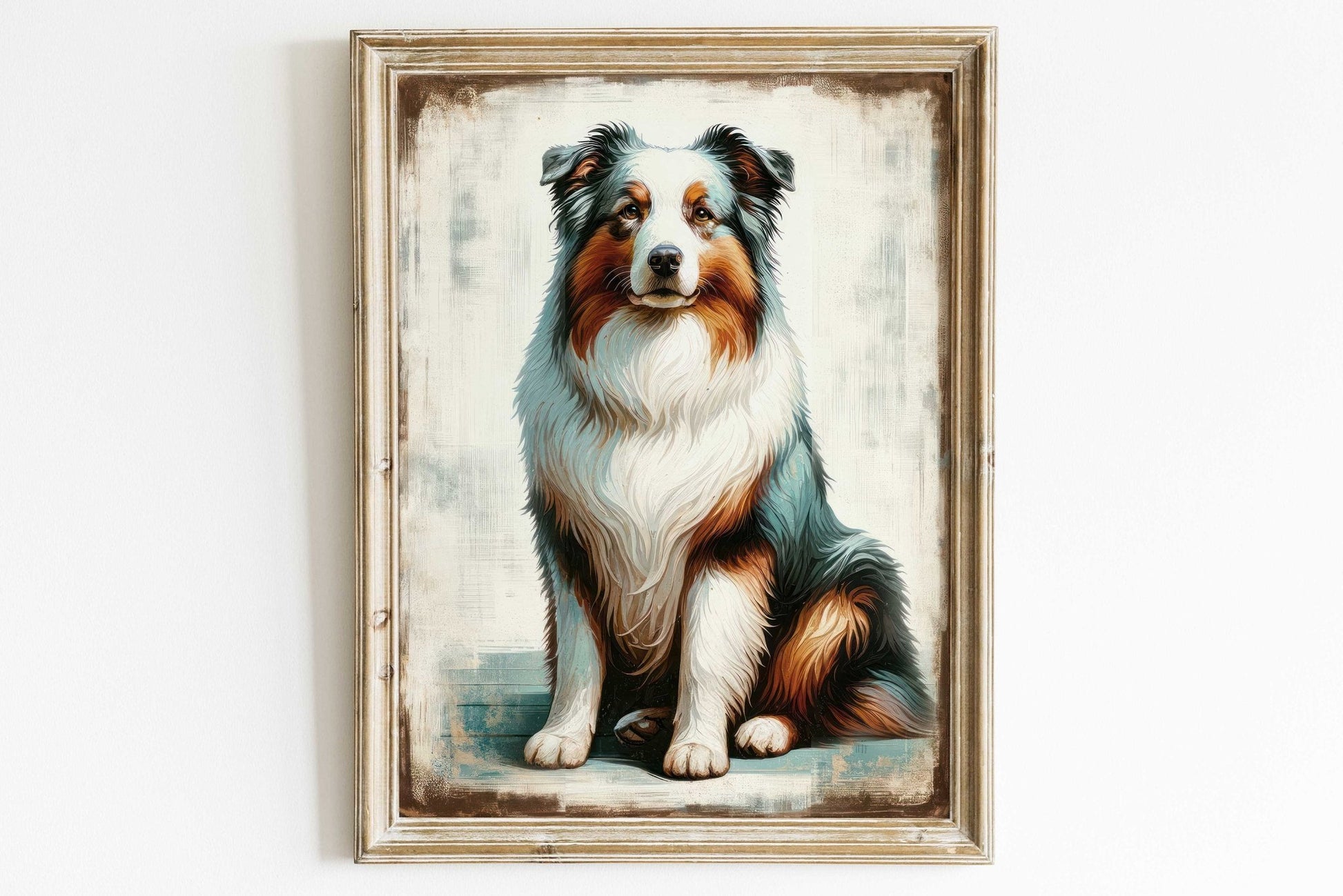 Australian Shepherd Art Print, Vintage Dog Portrait, Perfect Gift - WildfieldPrints