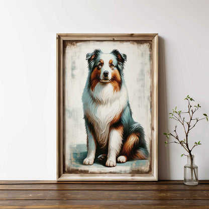 Australian Shepherd Art Print, Vintage Dog Portrait, Perfect Gift - WildfieldPrints