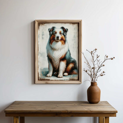 Australian Shepherd Art Print, Vintage Dog Portrait, Perfect Gift - WildfieldPrints