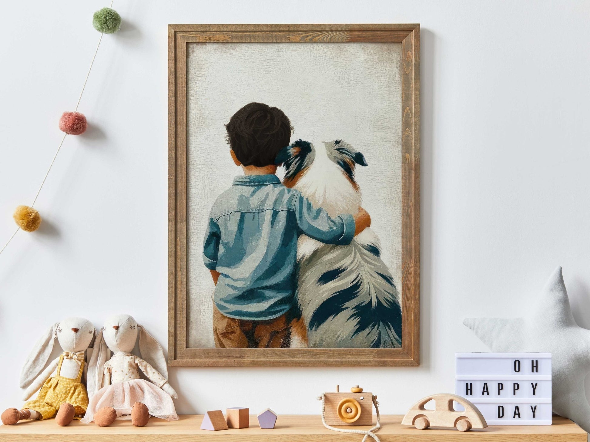 Australian Shepherd Nursery Art, Boy & Dog Prints, Cute Decor - WildfieldPrints