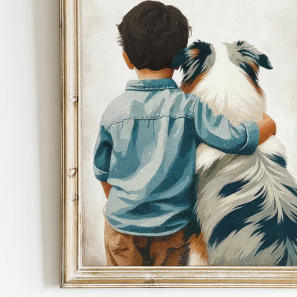 Australian Shepherd Nursery Art, Boy & Dog Prints, Cute Decor - WildfieldPrints