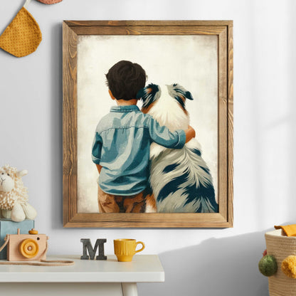 Australian Shepherd Nursery Art, Boy & Dog Prints, Cute Decor - WildfieldPrints