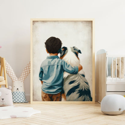 Australian Shepherd Nursery Art, Boy & Dog Prints, Cute Decor - WildfieldPrints