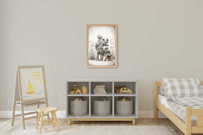 Australian Shepherd Nursery Decor, Boy & Dog Art Print, Animal Wall Art - WildfieldPrints