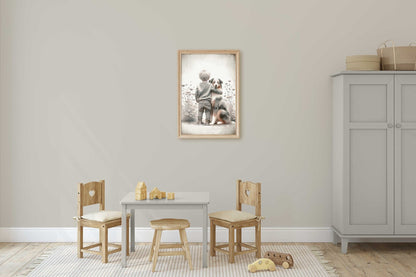 Australian Shepherd Nursery Decor, Boy & Dog Art Print, Animal Wall Art - WildfieldPrints