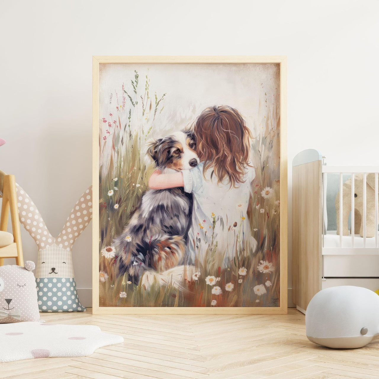 Australian Shepherd Wall Art – Dog Nursery Print for Girls