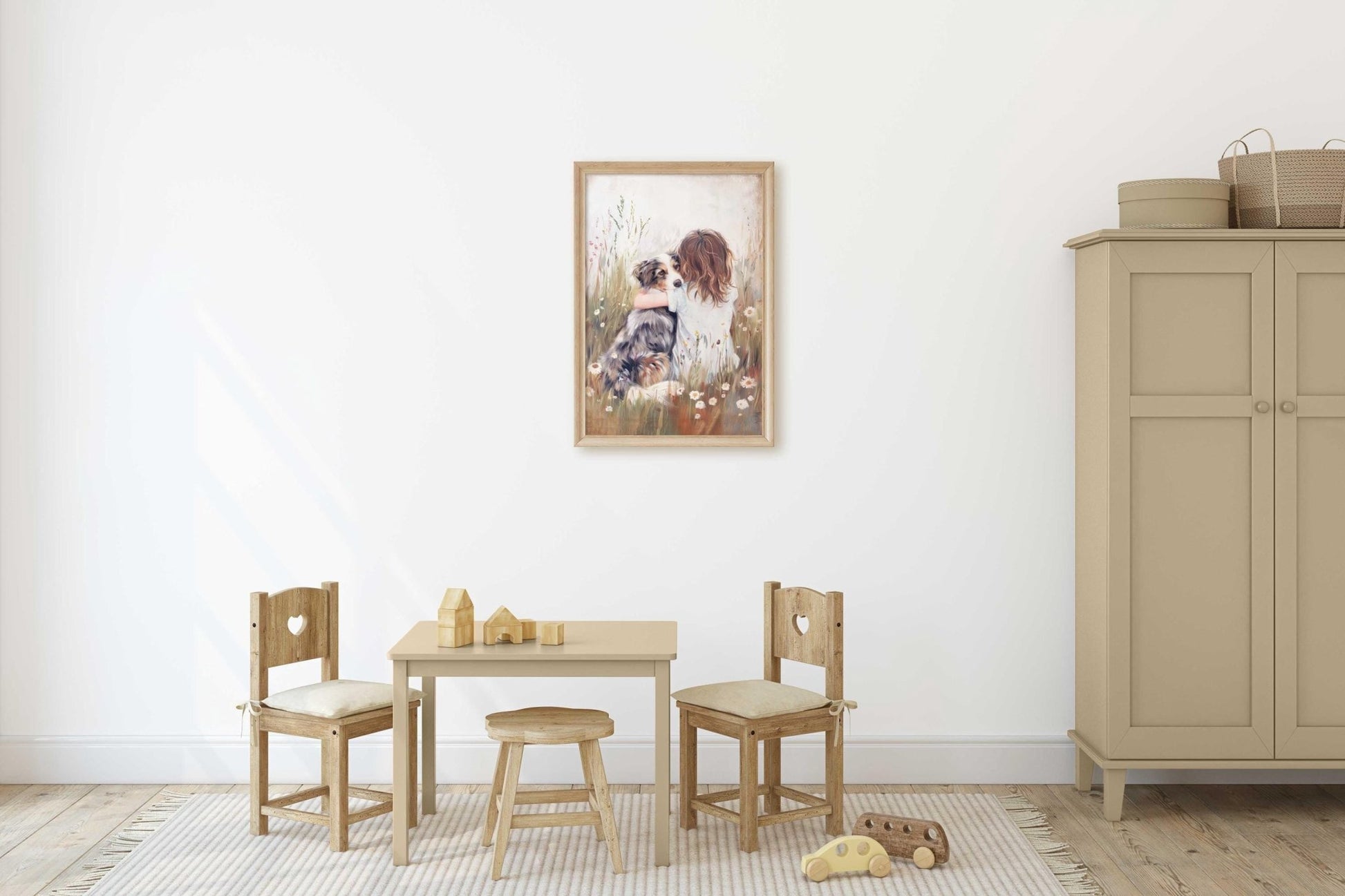Australian Shepherd Nursery Decor, Girl & Dog Art Print, Aussie Wall Art - WildfieldPrints