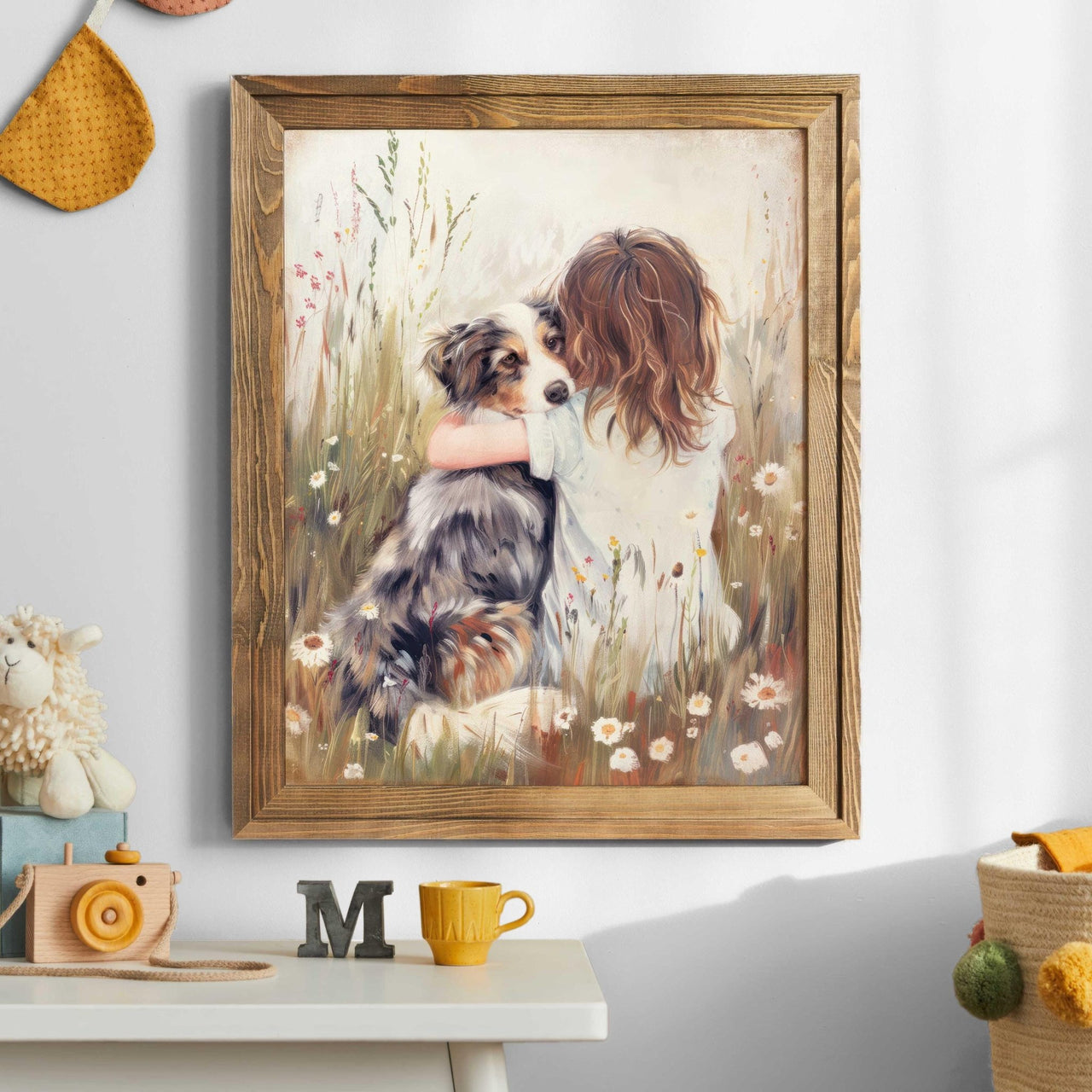 Australian Shepherd Wall Art – Dog Nursery Print for Girls