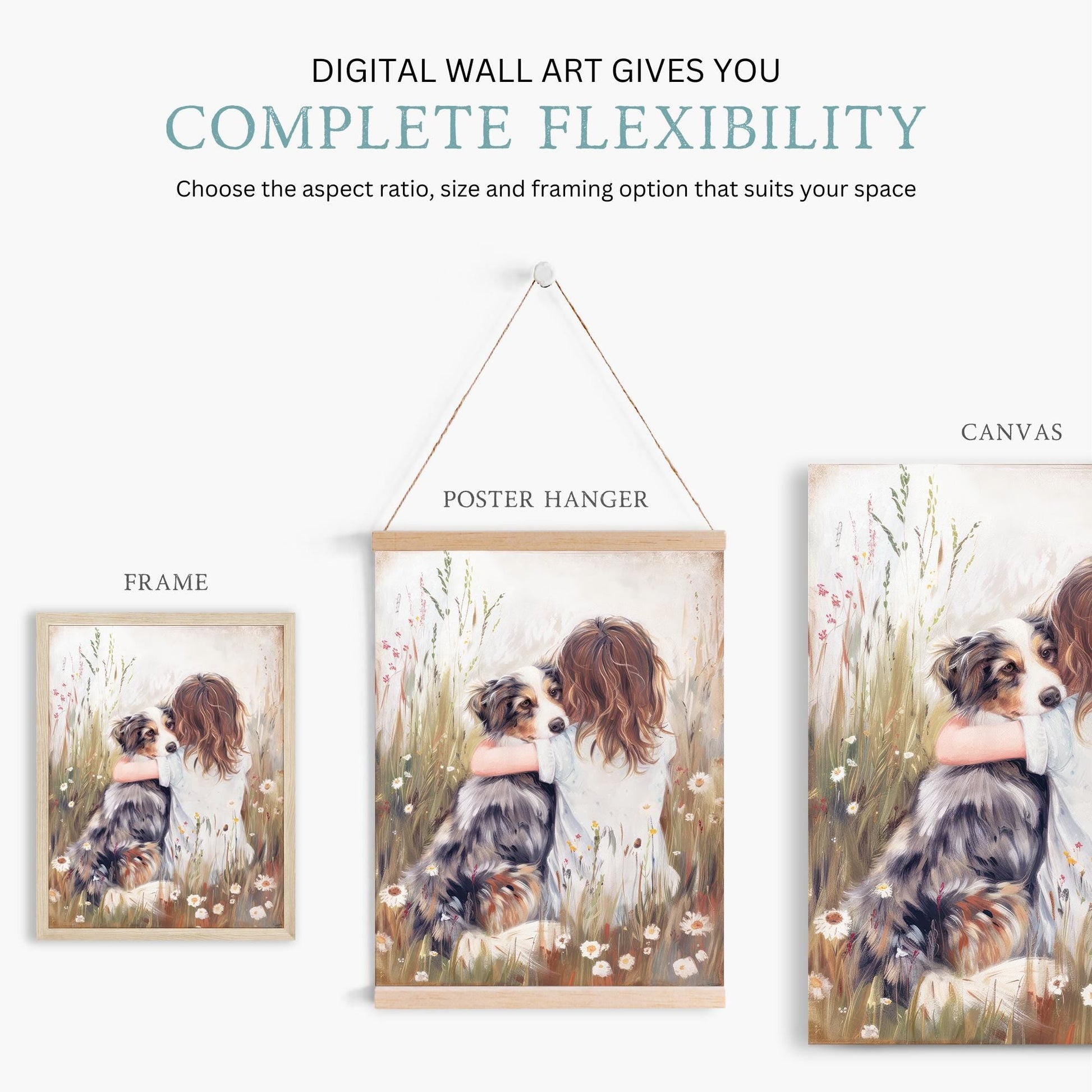 Australian Shepherd Nursery Decor, Girl & Dog Art Print, Aussie Wall Art - WildfieldPrints