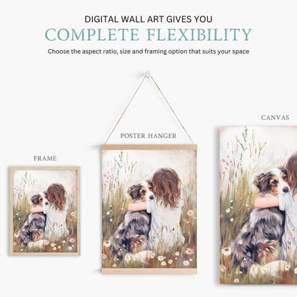 Australian Shepherd Nursery Decor, Girl & Dog Art Print, Aussie Wall Art - WildfieldPrints