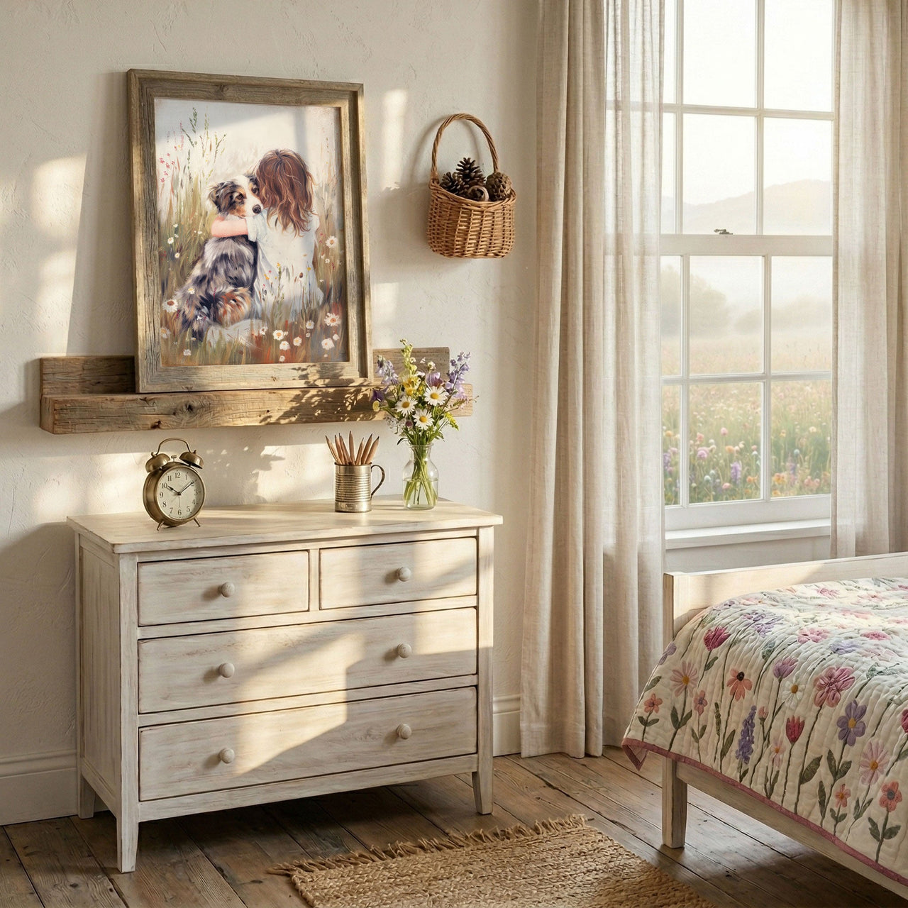 Australian Shepherd Wall Art – Dog Nursery Print for Girls