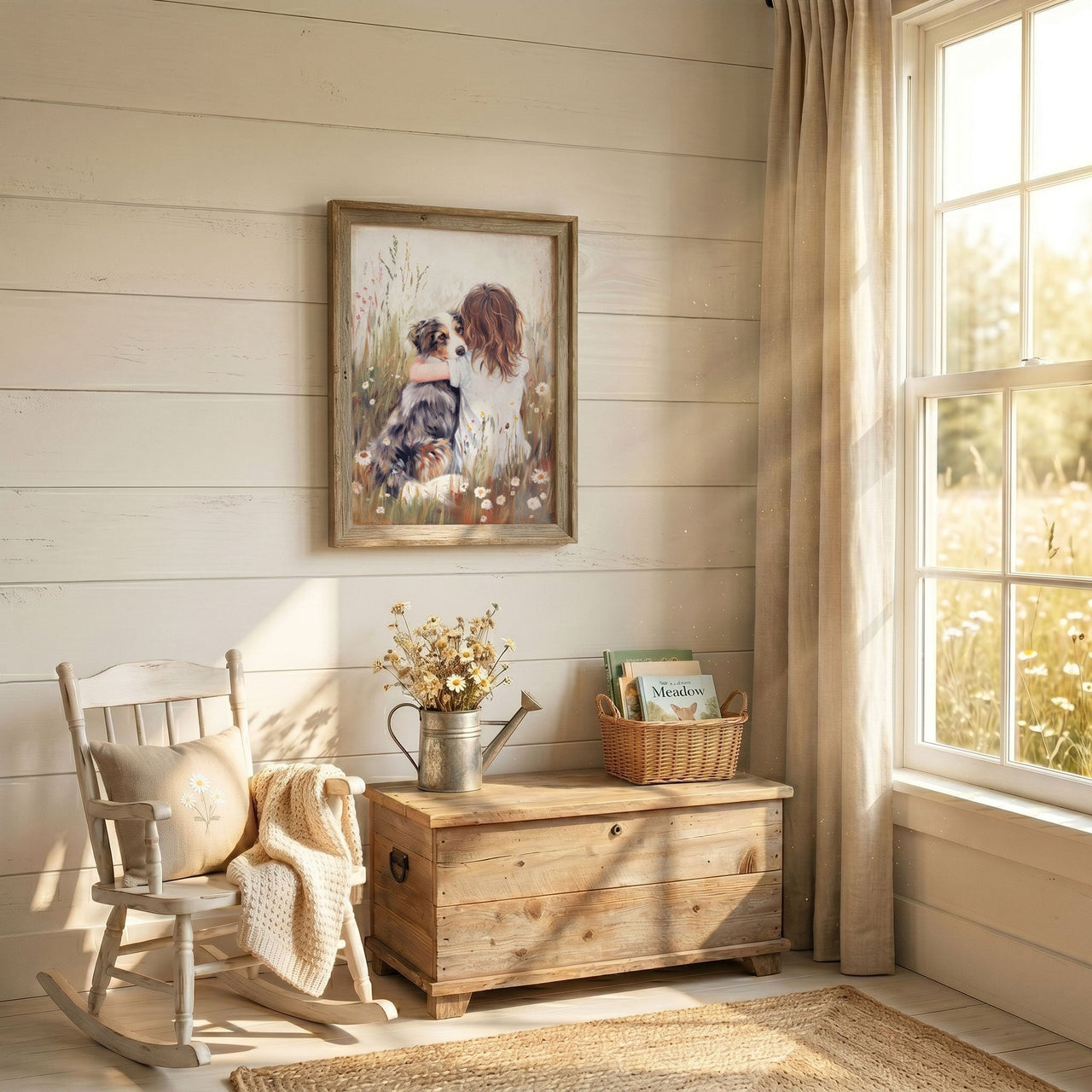 Australian Shepherd Wall Art – Dog Nursery Print for Girls