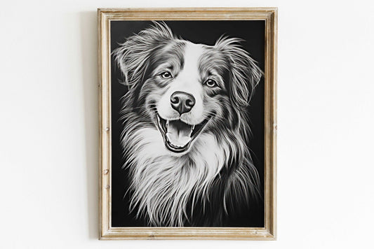 Australian Shepherd Wall Art, Rustic Dog Decor, Aussie Owner Gift - WildfieldPrints