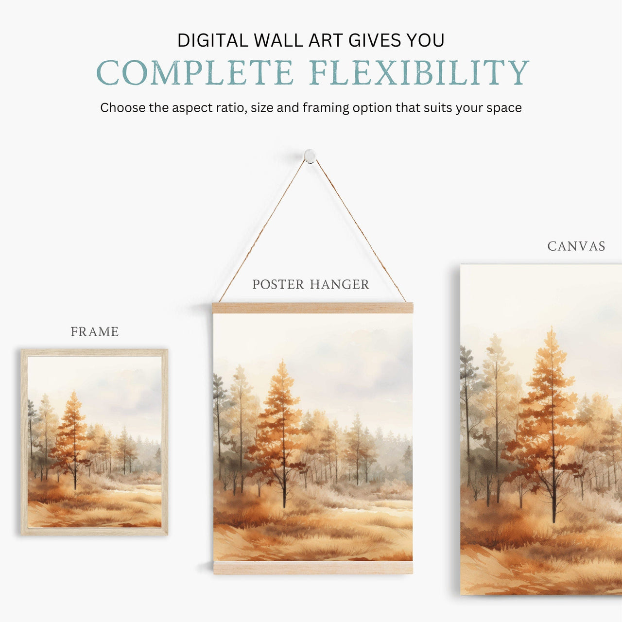 Forest Watercolor Wall Art – Autumn Living Room Print • Set of 3