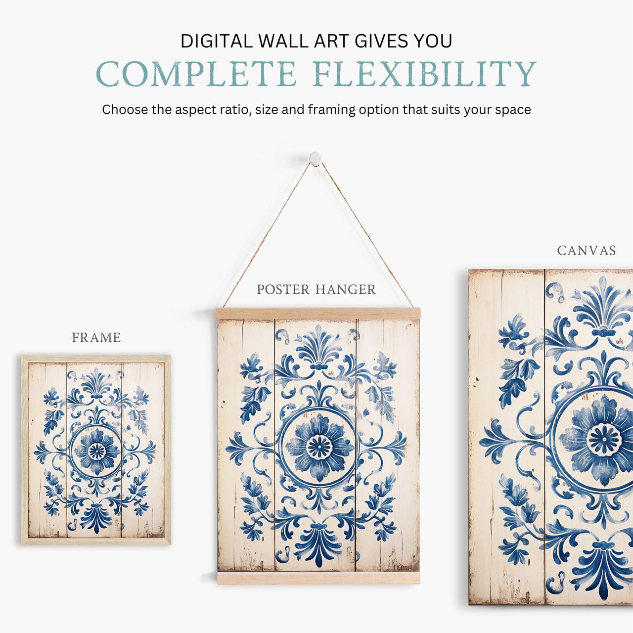 Azulejo Wall Art – Vintage Tile Living Room Print