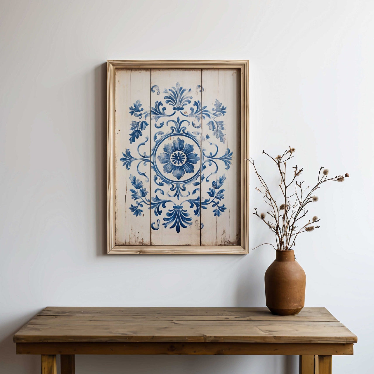 Azulejo Wall Art – Vintage Tile Living Room Print