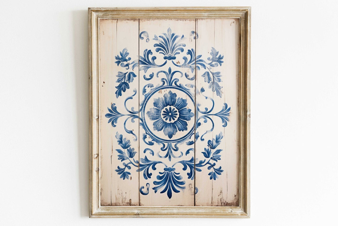 Azulejo Wall Art – Vintage Tile Living Room Print