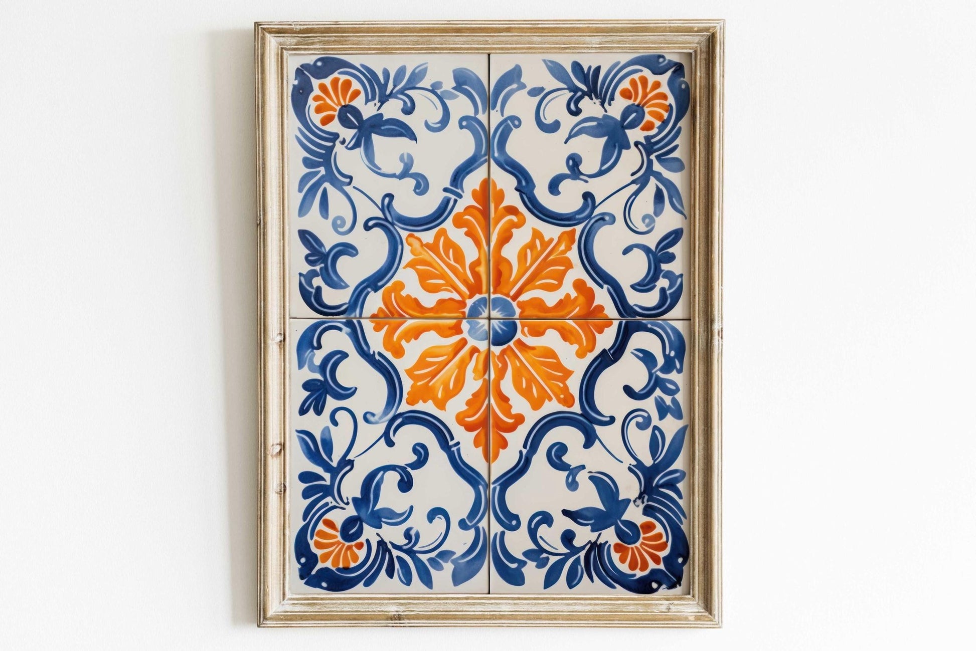 Azulejos Print, Portuguese Tile Art, Azulejos Wall Art, Spanish Tile, Blue and Orange Art, Rustic Spanish Country Decor, PRINTABLE Tile Art - My Store