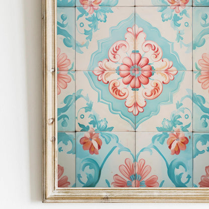 Azulejos Print, Portuguese Tile Artwork, Vintage Ornamental Decor - WildfieldPrints