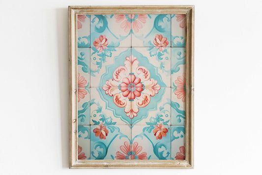 Azulejos Print, Portuguese Tile Artwork, Vintage Ornamental Decor - WildfieldPrints