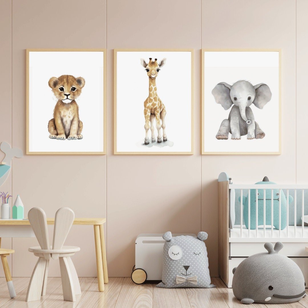 Baby Animal Wall Art, Safari Nursery Decor, Playroom or Bedroom Prints - WildfieldPrints