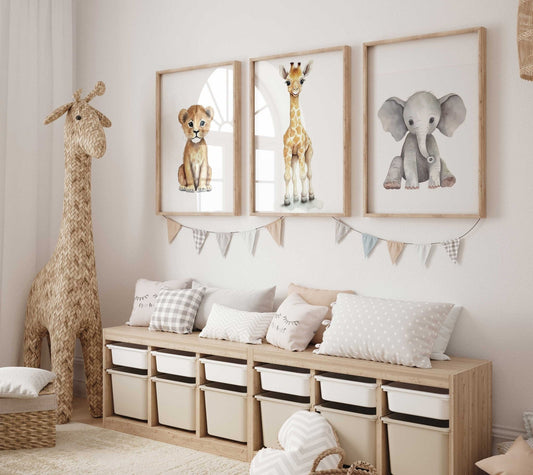 Baby Animal Wall Art, Safari Nursery Decor, Playroom or Bedroom Prints - WildfieldPrints