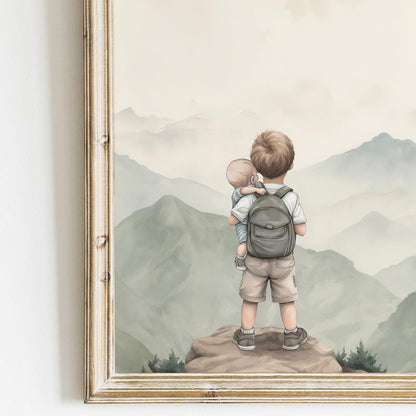 Baby Brother Adventure Art, Brother Decor, Newborn Gift, Mountain Print - WildfieldPrints