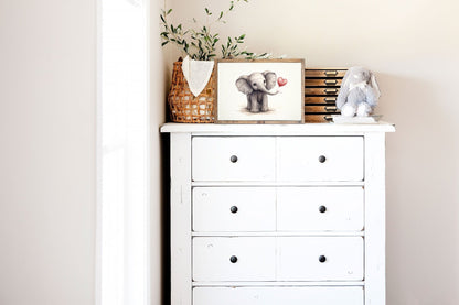 Baby Elephant Art, Elephant with Balloon, Safari Nursery Decor - WildfieldPrints