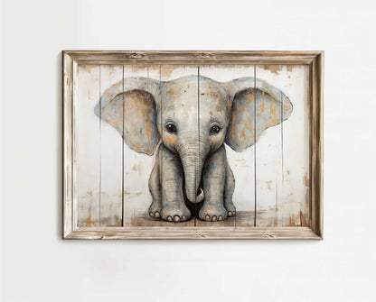 Baby Elephant Wall Art, Safari Animal Decor, Vintage Nursery Style - WildfieldPrints