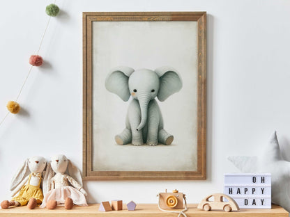 Baby Elephant Wall Art, Safari Animal Decor, Vintage Nursery Style - WildfieldPrints