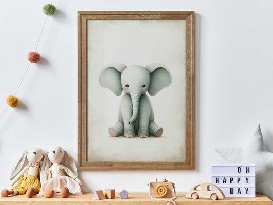 Baby Elephant Wall Art, Safari Animal Decor, Vintage Nursery Style - WildfieldPrints
