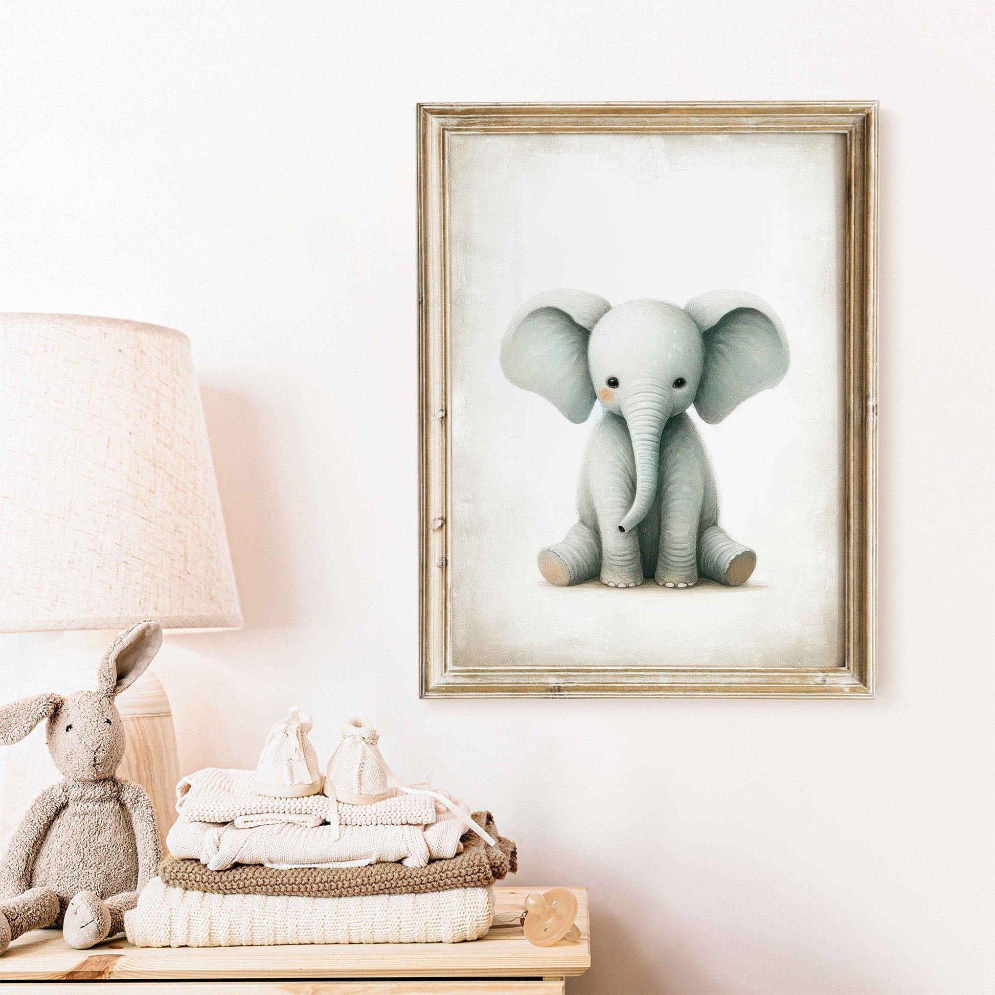 Baby Elephant Wall Art, Safari Animal Decor, Vintage Nursery Style - WildfieldPrints