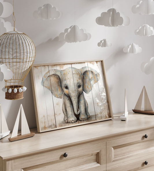 Baby Elephant Wall Art, Safari Animal Decor, Vintage Nursery Style - WildfieldPrints
