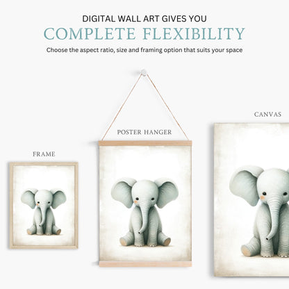 Baby Elephant Wall Art, Safari Animal Decor, Vintage Nursery Style - WildfieldPrints