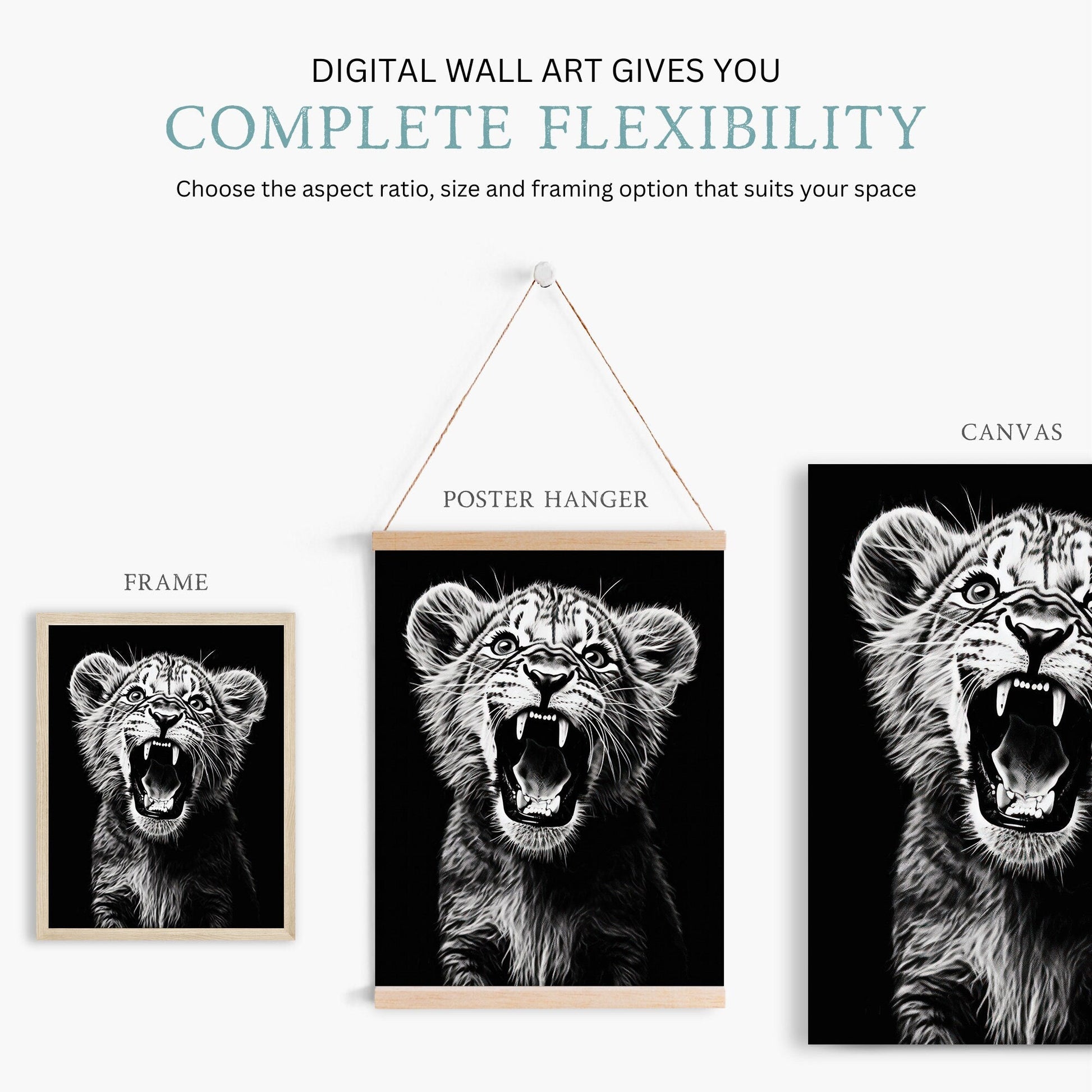 Baby Lion Nursery Art, Cute Safari Room Decor, Roaring Lion Cub Print - WildfieldPrints