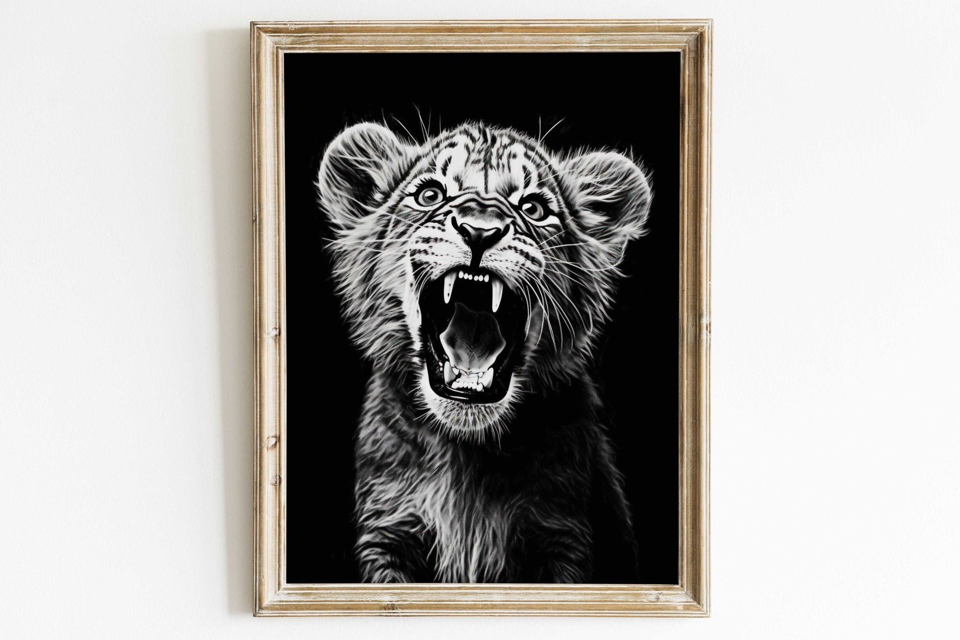 Baby Lion Nursery Art, Cute Safari Room Decor, Roaring Lion Cub Print - WildfieldPrints