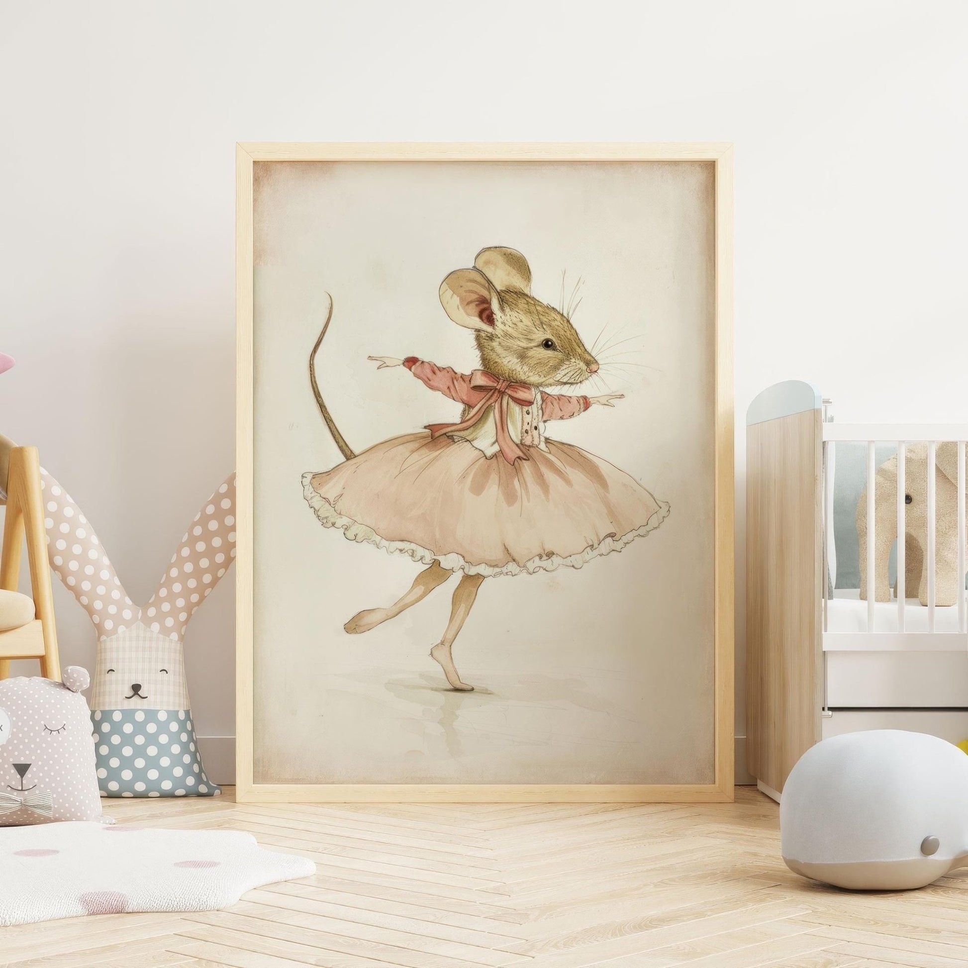 Ballerina Mouse Decor, Vintage Nursery Art, Girl Room Wall Print - WildfieldPrints