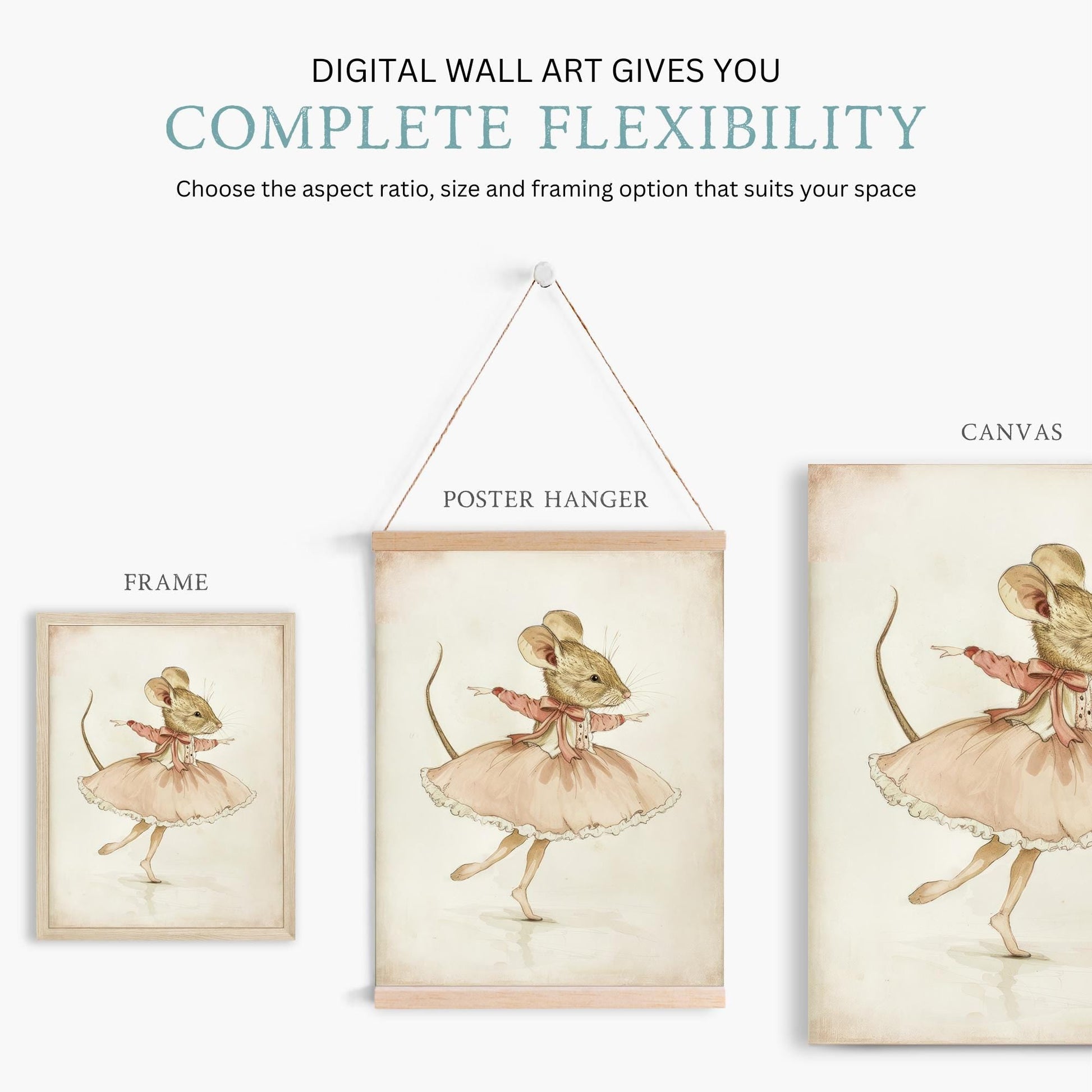 Ballerina Mouse Decor, Vintage Nursery Art, Girl Room Wall Print - WildfieldPrints