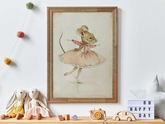 Ballerina Mouse Decor, Vintage Nursery Art, Girl Room Wall Print - WildfieldPrints