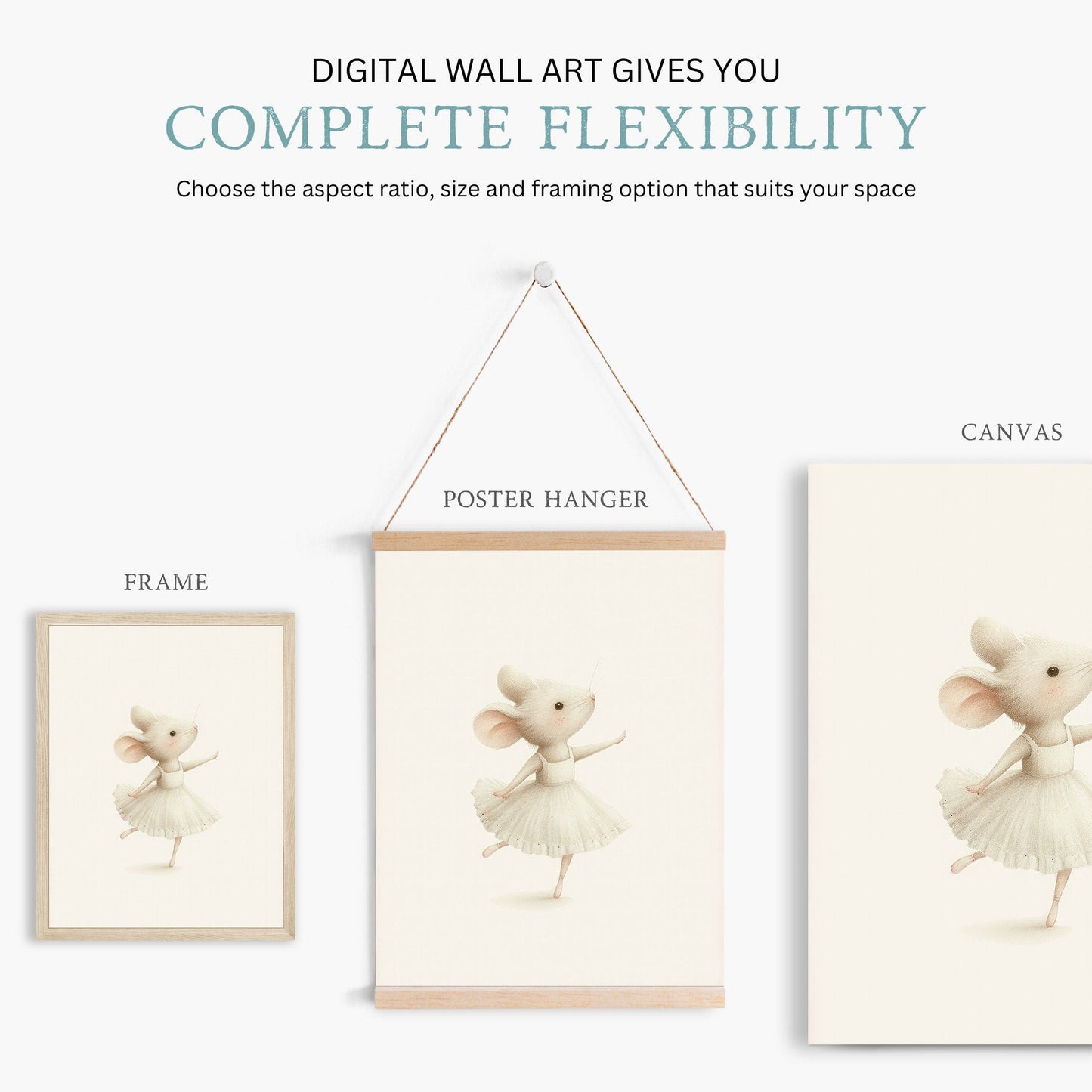 Ballerina Nursery Decor, Cute Mouse Nursery Print, Ballet Nursery Art, Ballerina Print, Vintage Girls Room Decor, PRINTABLE Girl Wall Art - My Store