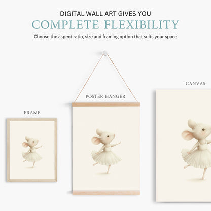 Ballerina Nursery Decor, Cute Mouse Nursery Print, Ballet Nursery Art, Ballerina Print, Vintage Girls Room Decor, PRINTABLE Girl Wall Art - My Store