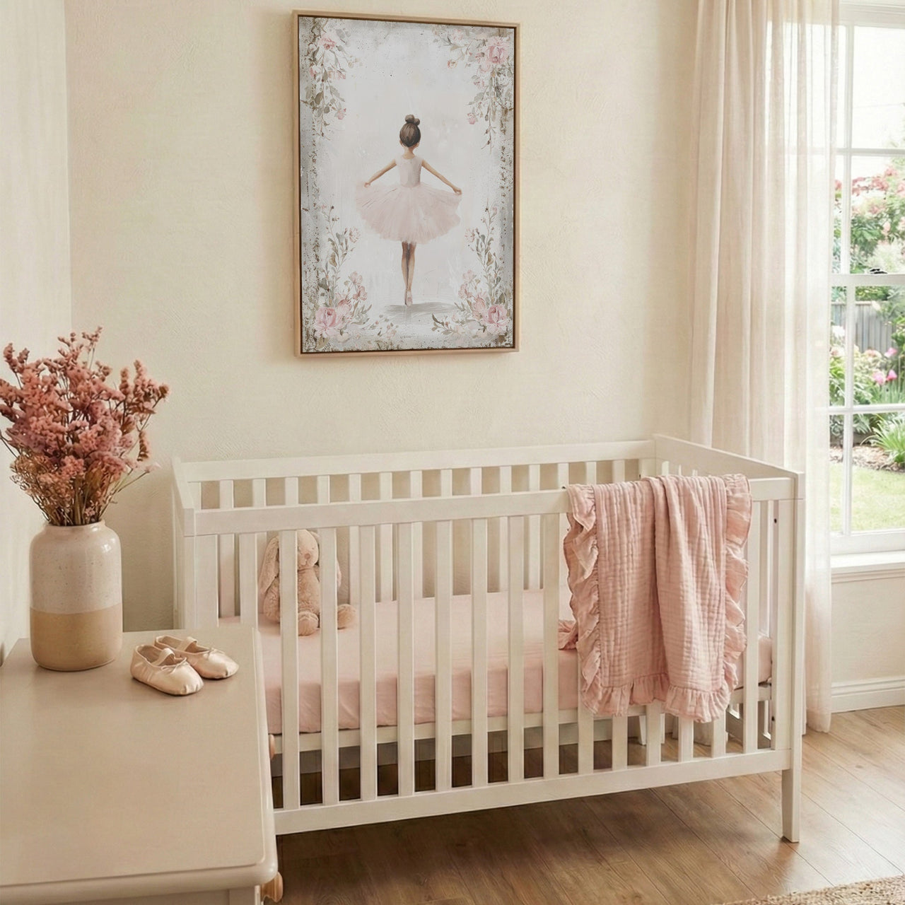 Ballerina Nursery Print – Floral Girls Room Wall Art