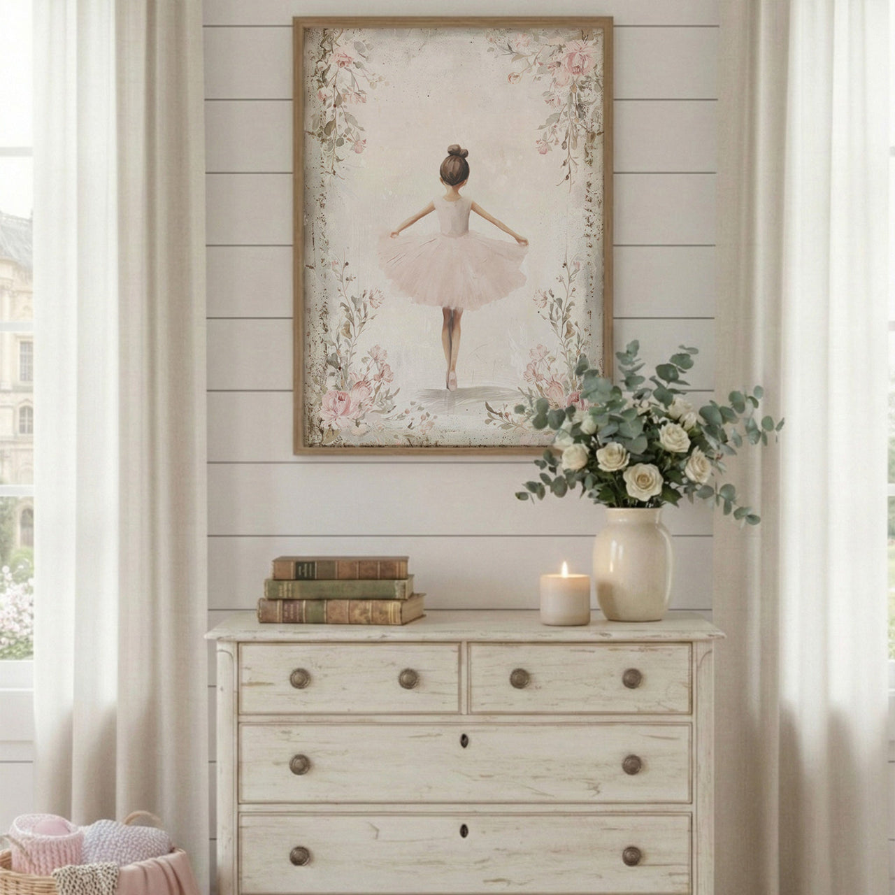 Ballerina Nursery Print – Floral Girls Room Wall Art