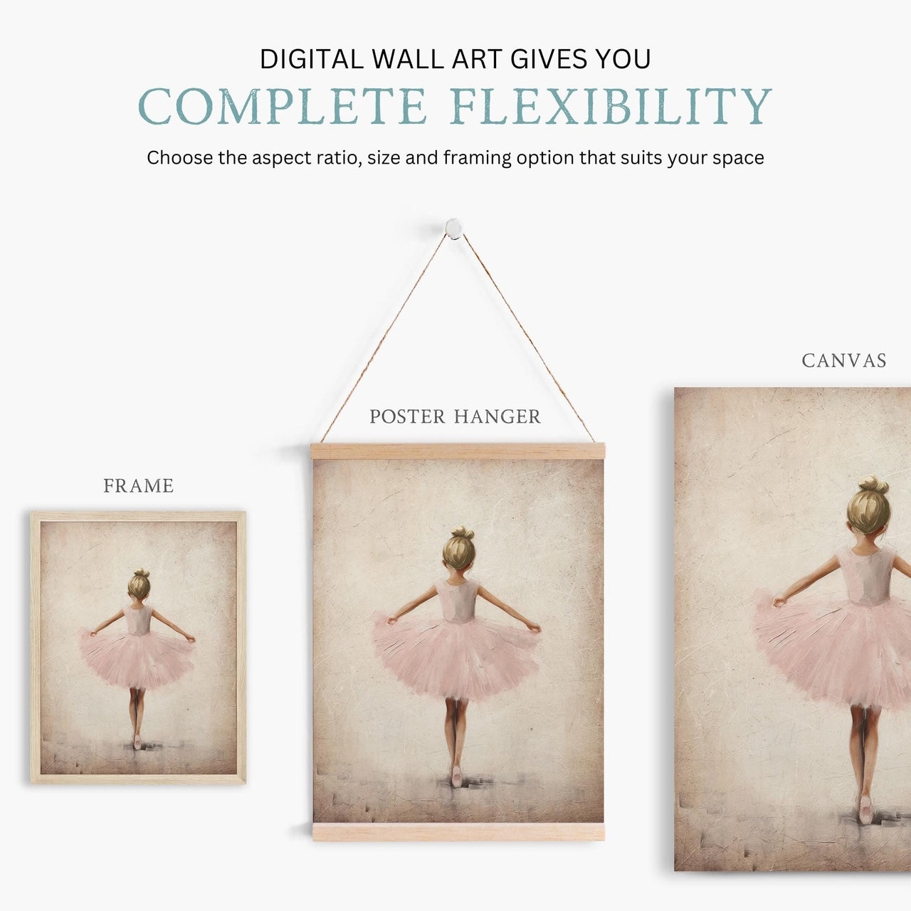 Light - Brown Hair Ballerina Wall Art – Dance Girls Room Print