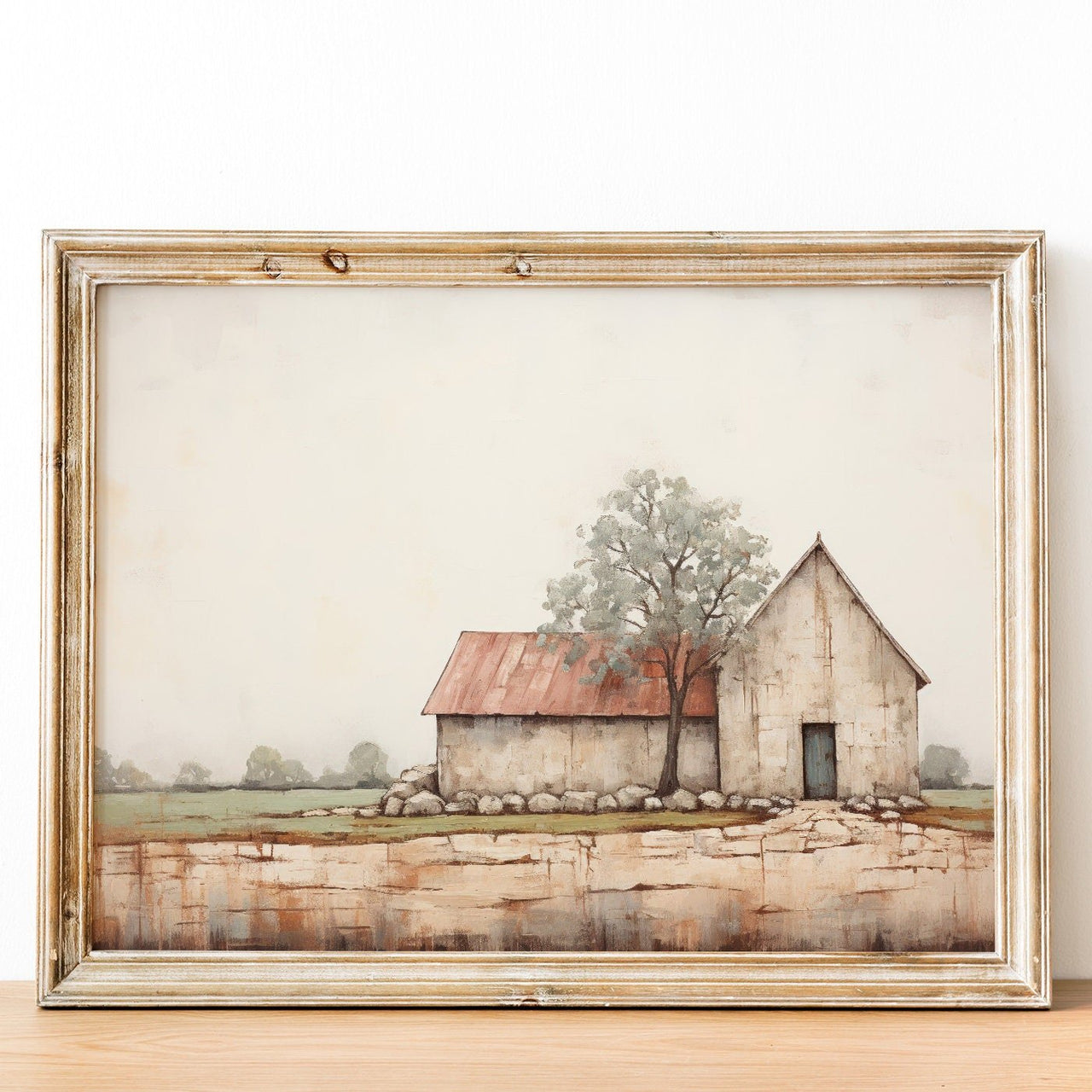 Old Stone Barn Wall Art – Farmhouse Living Room Print