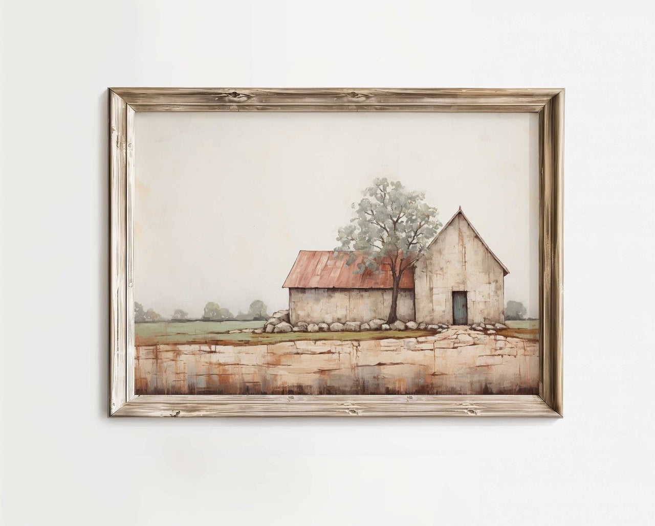 Old Stone Barn Wall Art – Farmhouse Living Room Print