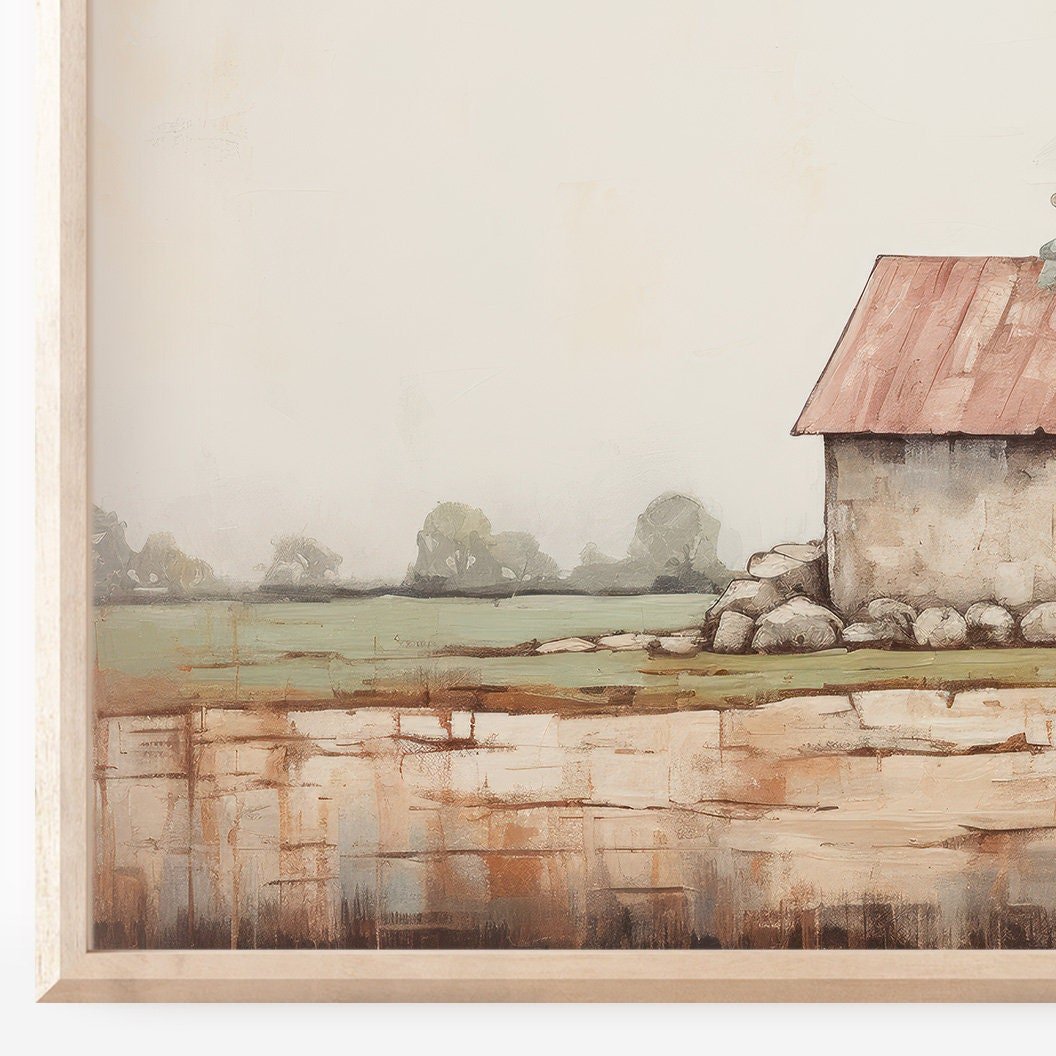 Old Stone Barn Wall Art – Farmhouse Living Room Print