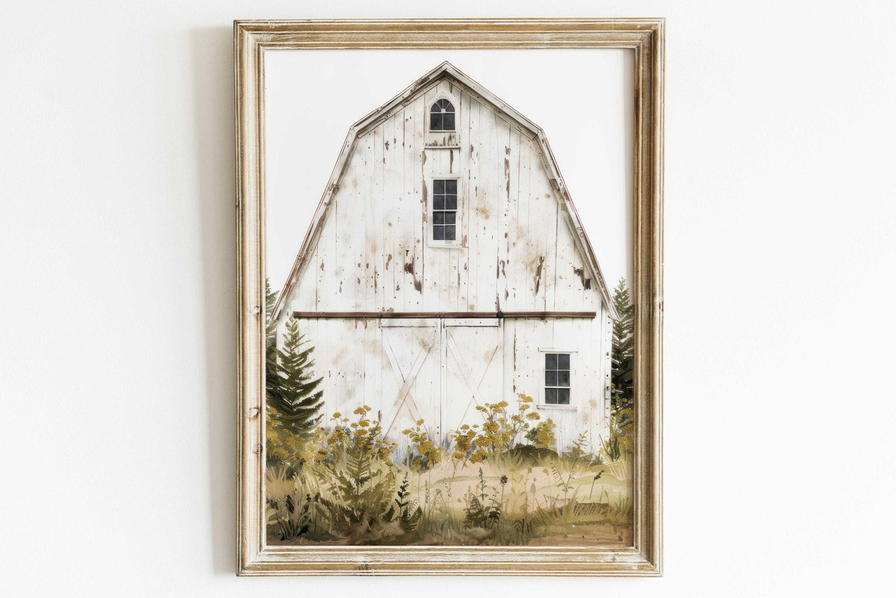 Old White Barn Wall Art – Farmhouse Nursery Decor Print