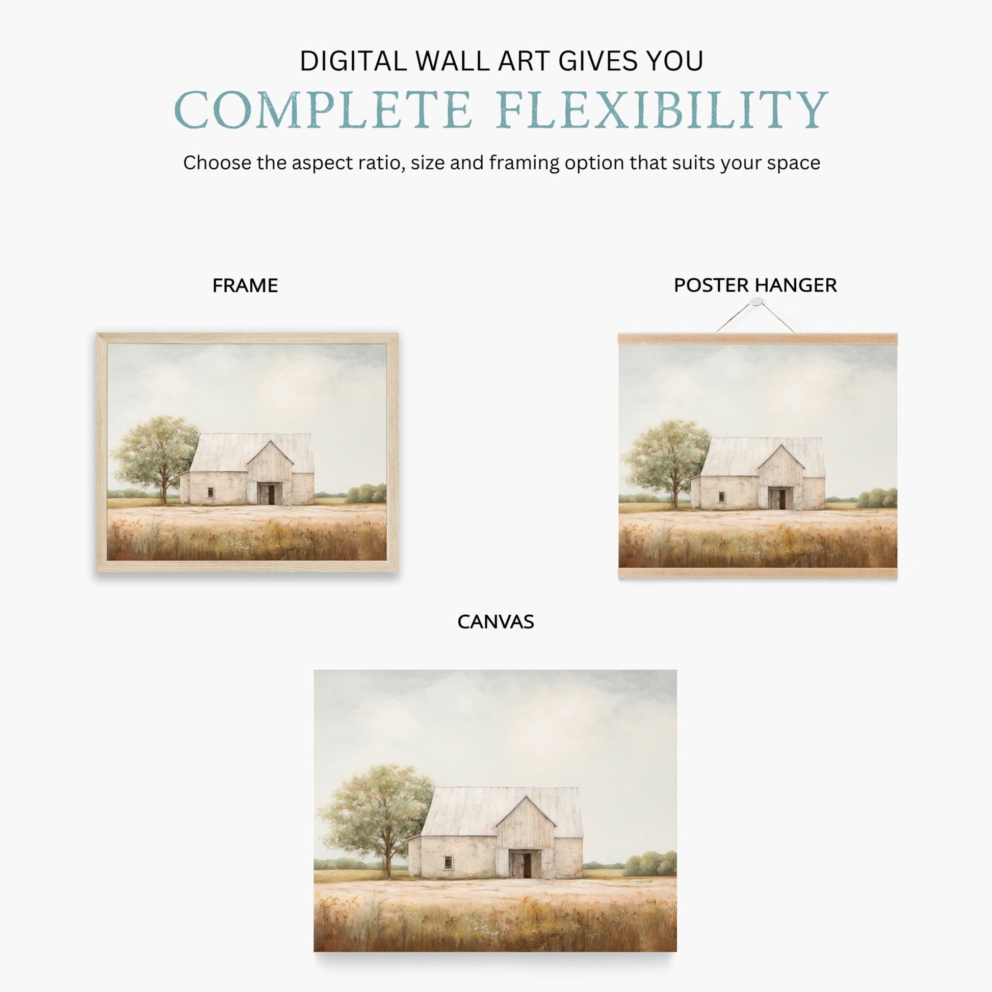 Barn Print, Rustic Farmhouse Wall Decor, Vintage Countryside Art - WildfieldPrints